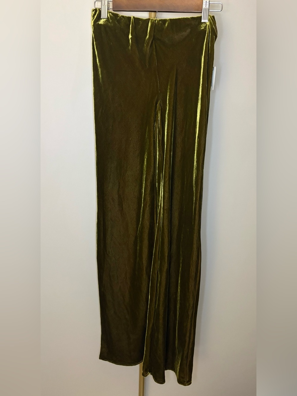 Anthropologie Moss Green Velvet Wide Leg Soft Pants